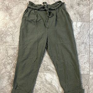 Womens Sienna Sky Green & White Striped Cropped Paperbag Pants Medium